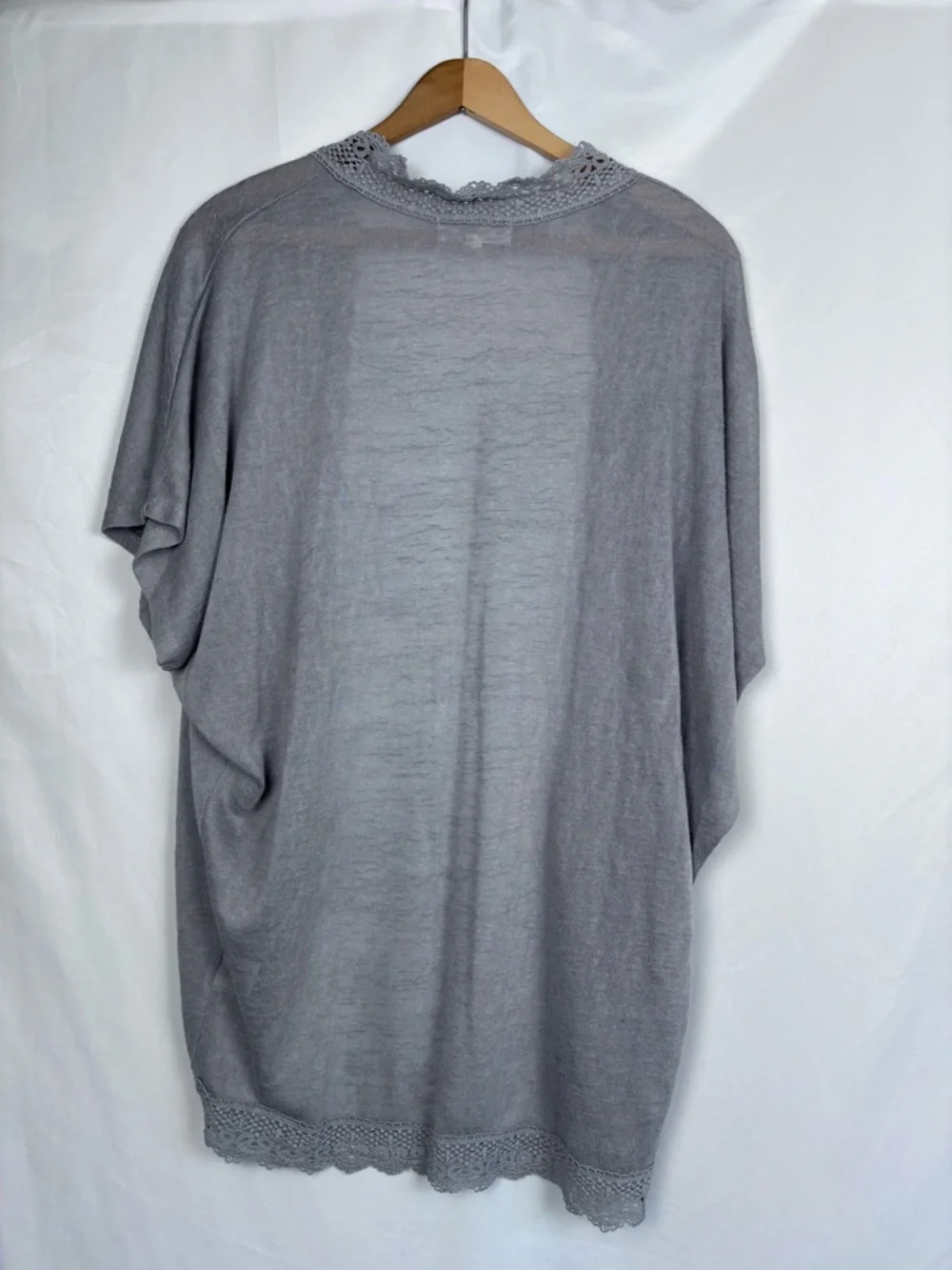 Pink Republic Light Gray Crochet Trim Open Cardigan